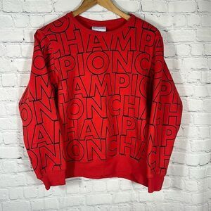 Champion Authentic Athleticwear Red All over Print Champion Spellout  Sweatshirt